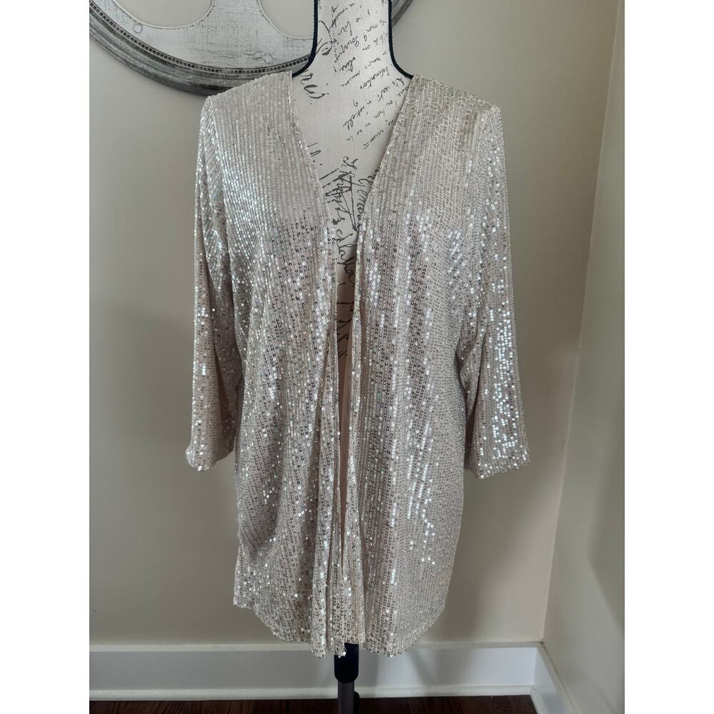 Good Days Only Women Gold Sequin Cardigan Size L